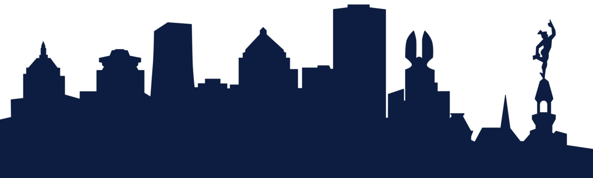 a silhouette of a city